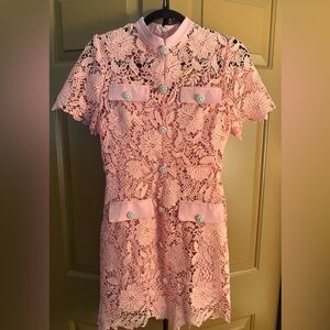 Pink Lace Dress with Rhinestone Button Detail - NWT